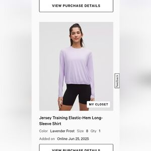 Lululemon Lavender Frost Jersey Training Elastic-Hem Long-Sleeve Shirt sz 8